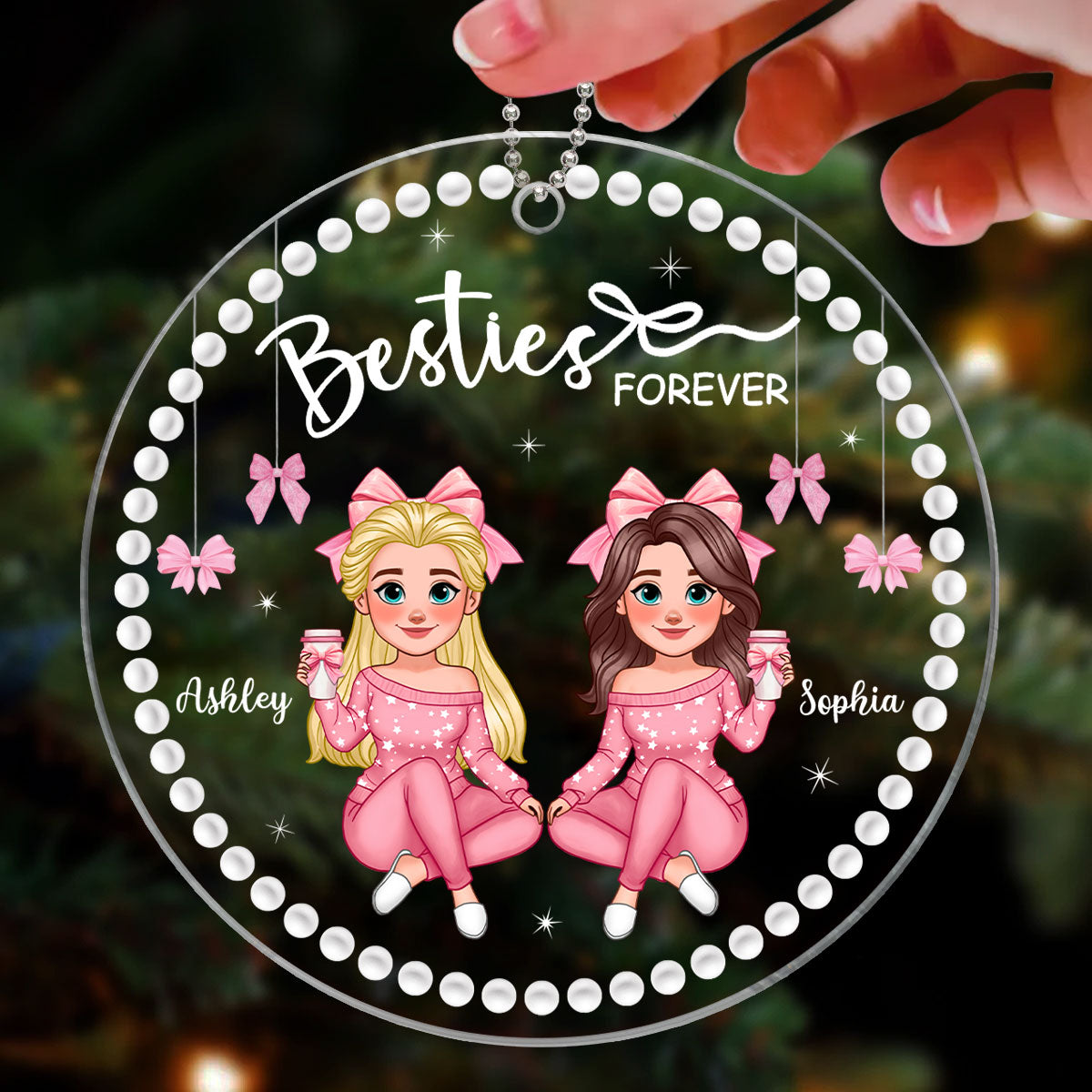 Animated Besties Forever Coquette Style Personalized Acrylic Ornament