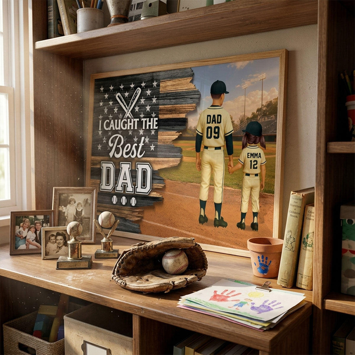 Half Nation Flag We Caught The Best Dad Baseball - Personalized Poster - Father's Day Gift For Baseball Dad