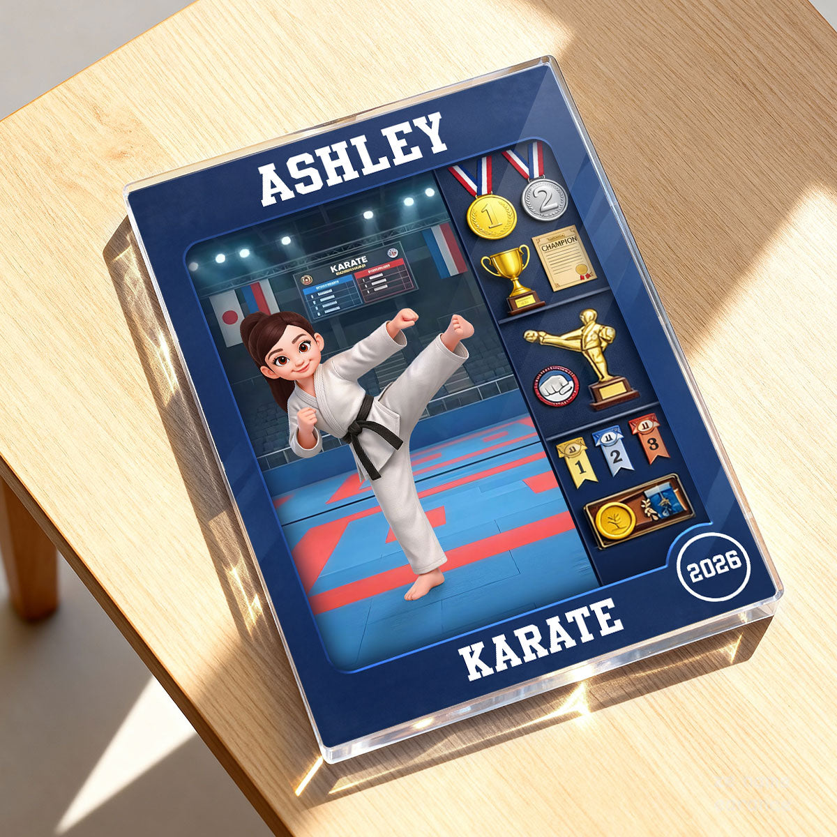 Karate Woman Action Figure - Personalized Acrylic Block Plaque - Gift For Karateka