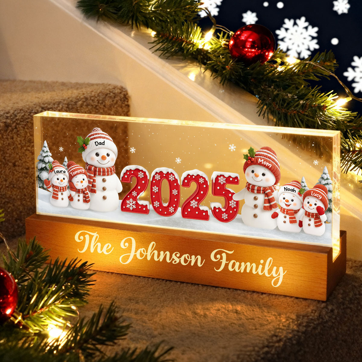Family Snowman 2025 Togetherness - Personalized Acrylic Block LED Night Light - Christmas Gift for Husband, Wife, Christmas Decor
