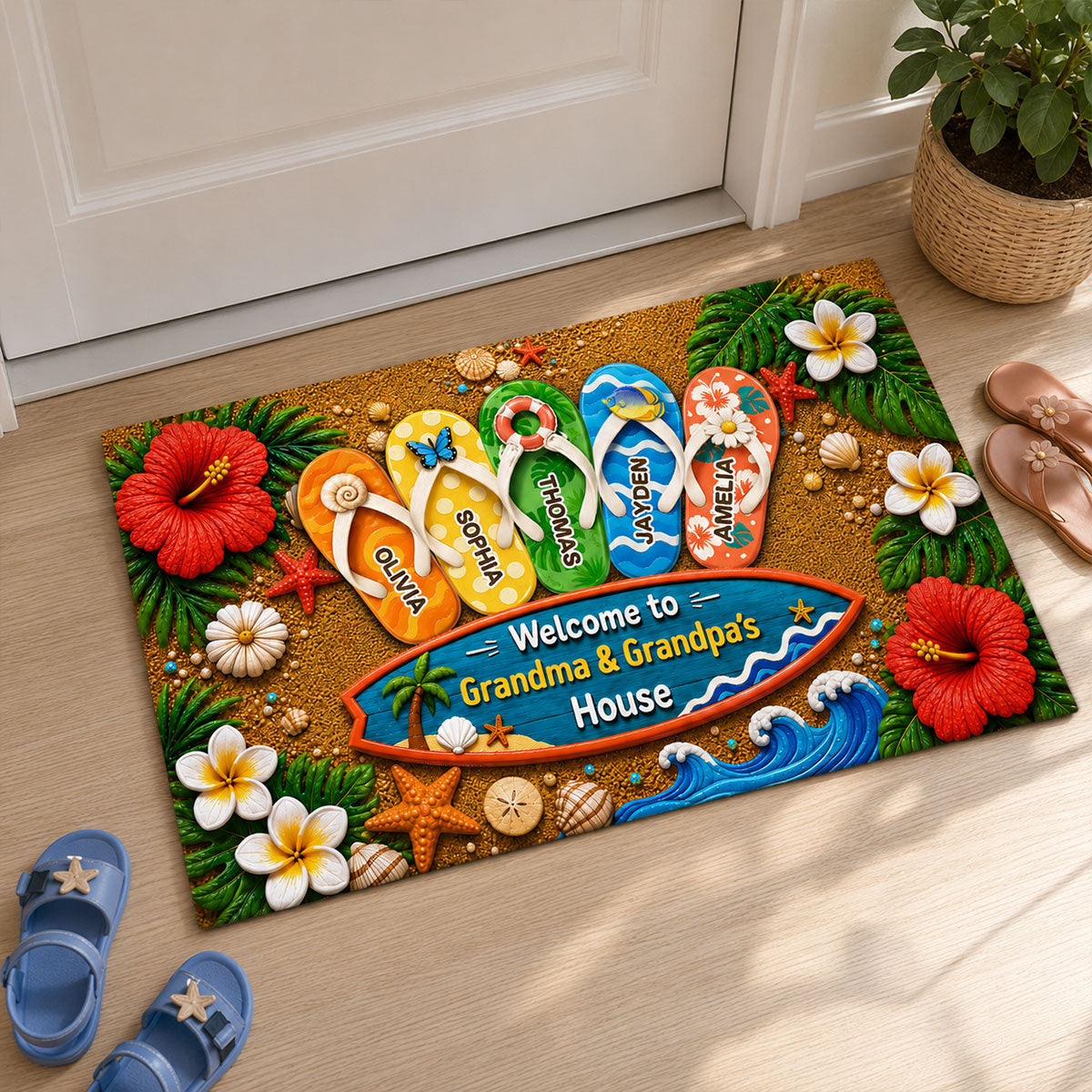 Hello Summer Vibe Welcome To Grandma Grandpa House - Personalized Doormat - Grandparents House Summer Decoration