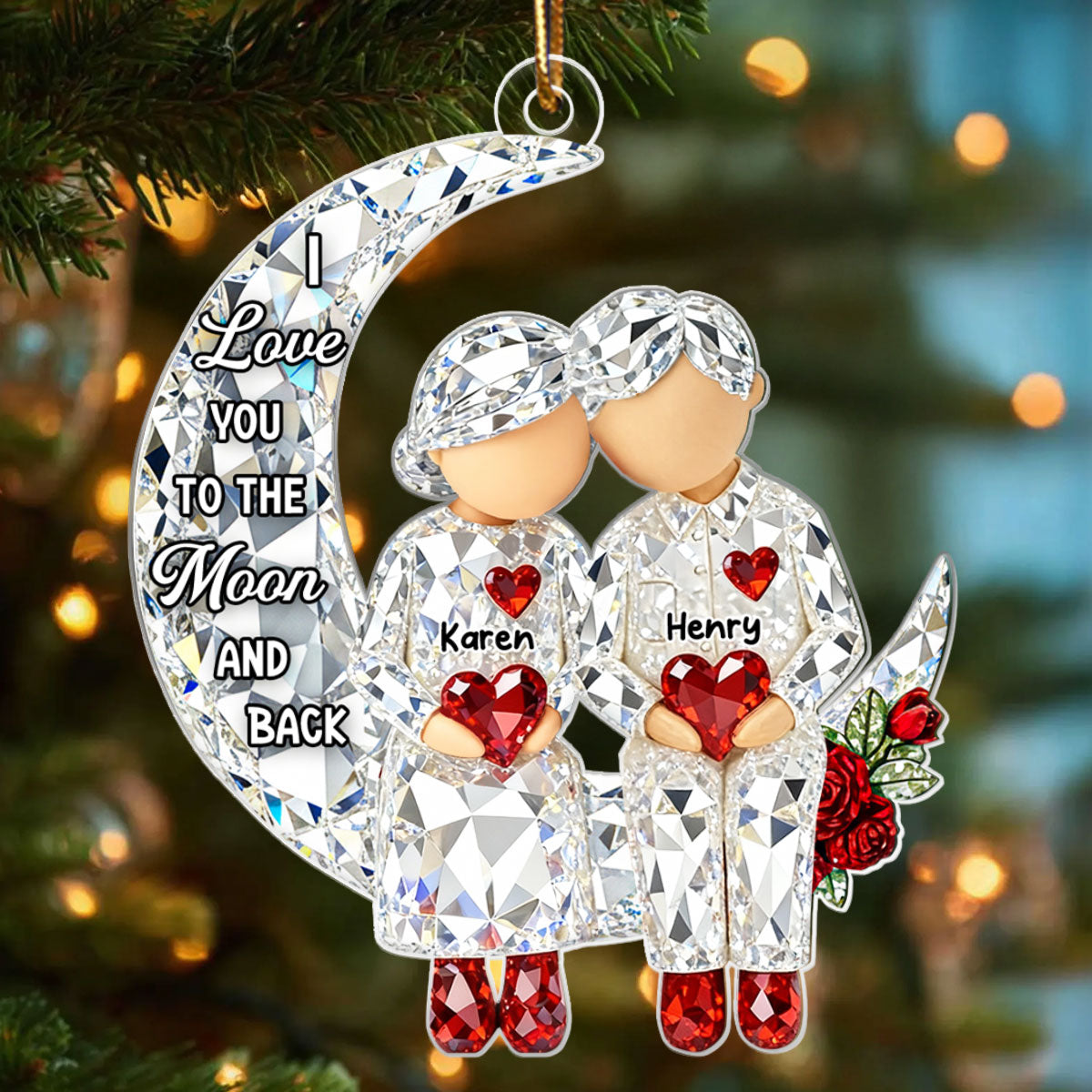 3D Crystal Effect Couple Love to the Moon - Personalized Acrylic Ornament - Christmas Gift for him, Gift for her