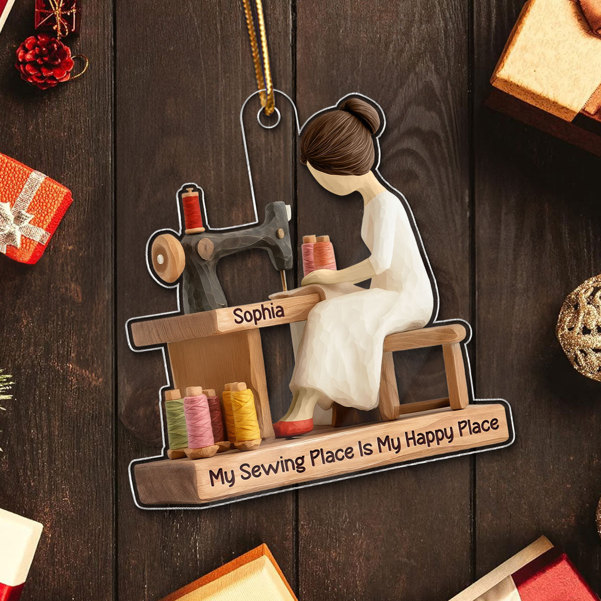 My Sewing Place Is My Happy Place 3D Effect - Personalized Acrylic Ornament