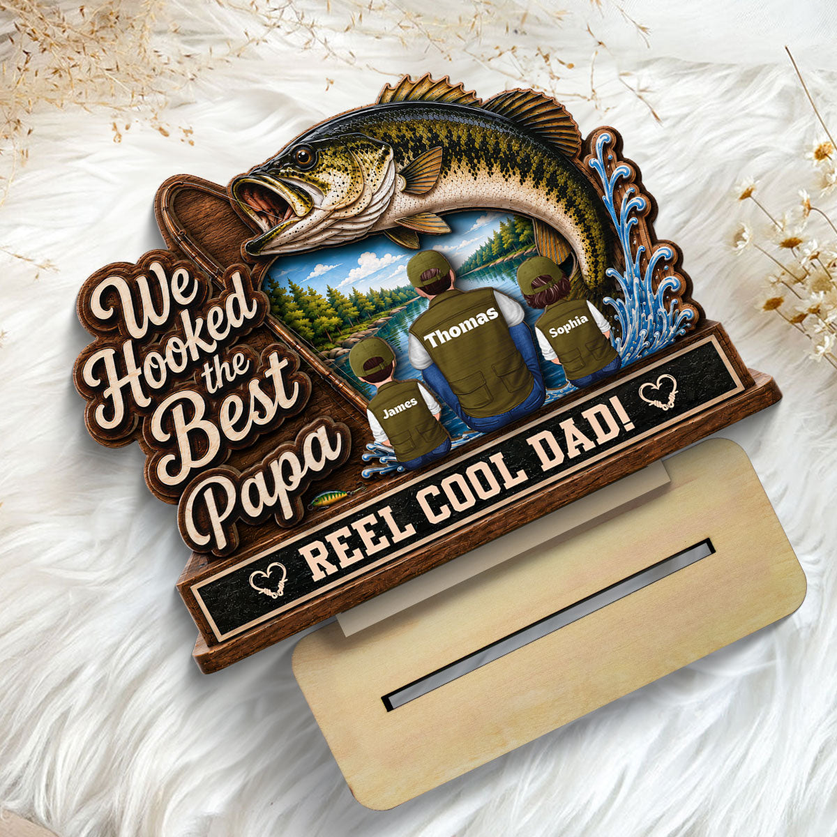We Hooked The Best Grandpa Back View 2D Flat - Personalized 2-Layered Wooden Plaque -  Gift For Fishing Lovers