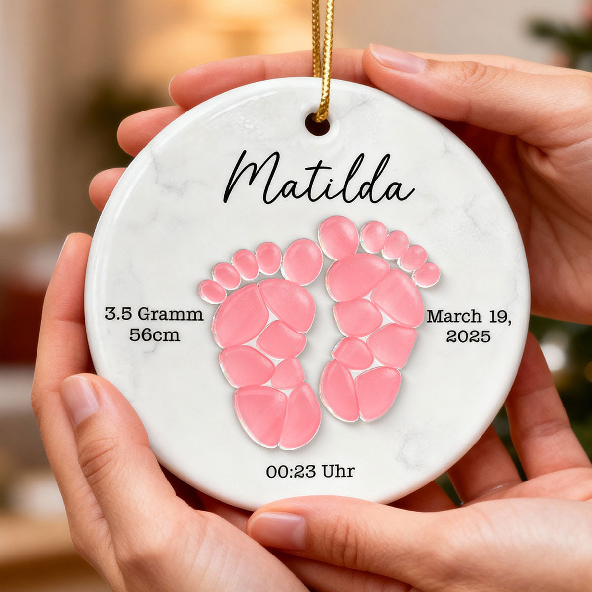 Sea Glass Effect Baby Footprint - Personalized Ceramic Ornament With Acrylic - Christmas Gift for New Parents, Newborn