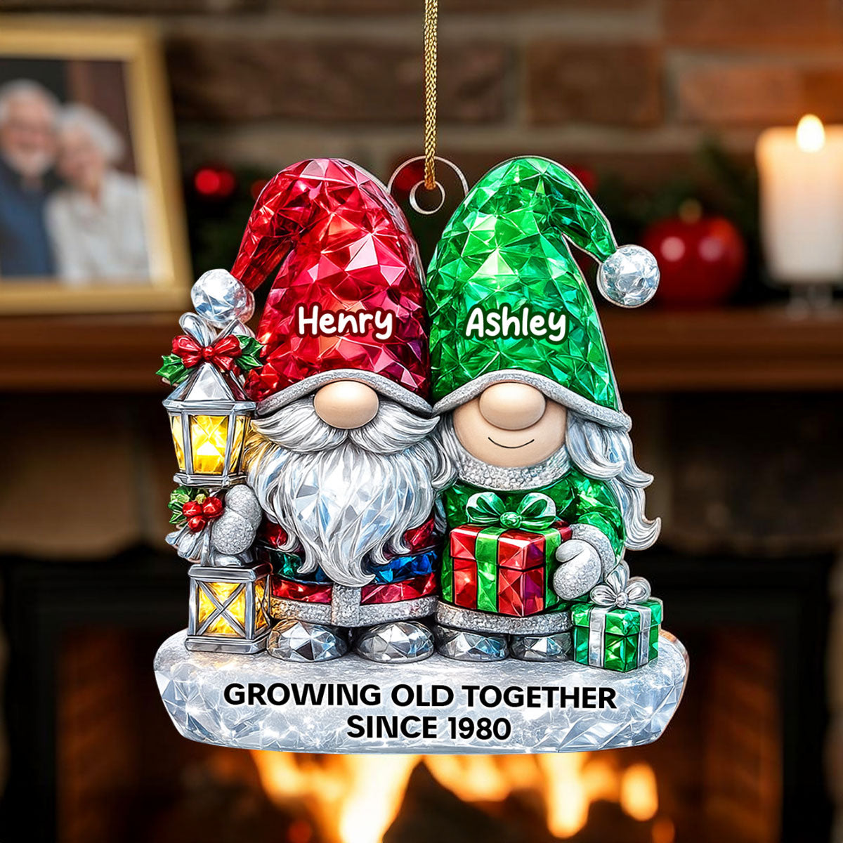 Gnome Couple 3D Crystal Effect - Personalized Acrylic Ornament - Christmas Gift for Couple