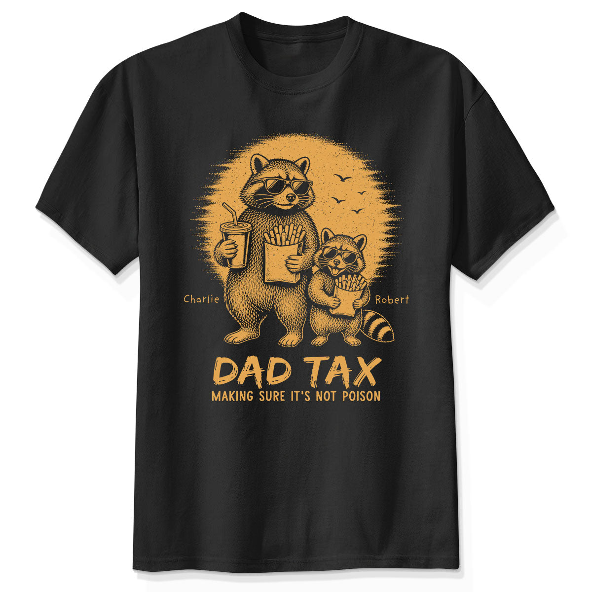 Retro Yellow Vintage Raccoon Dad Tax - Personalized Shirt - Funny Father's Day Gift For Dad, Husband