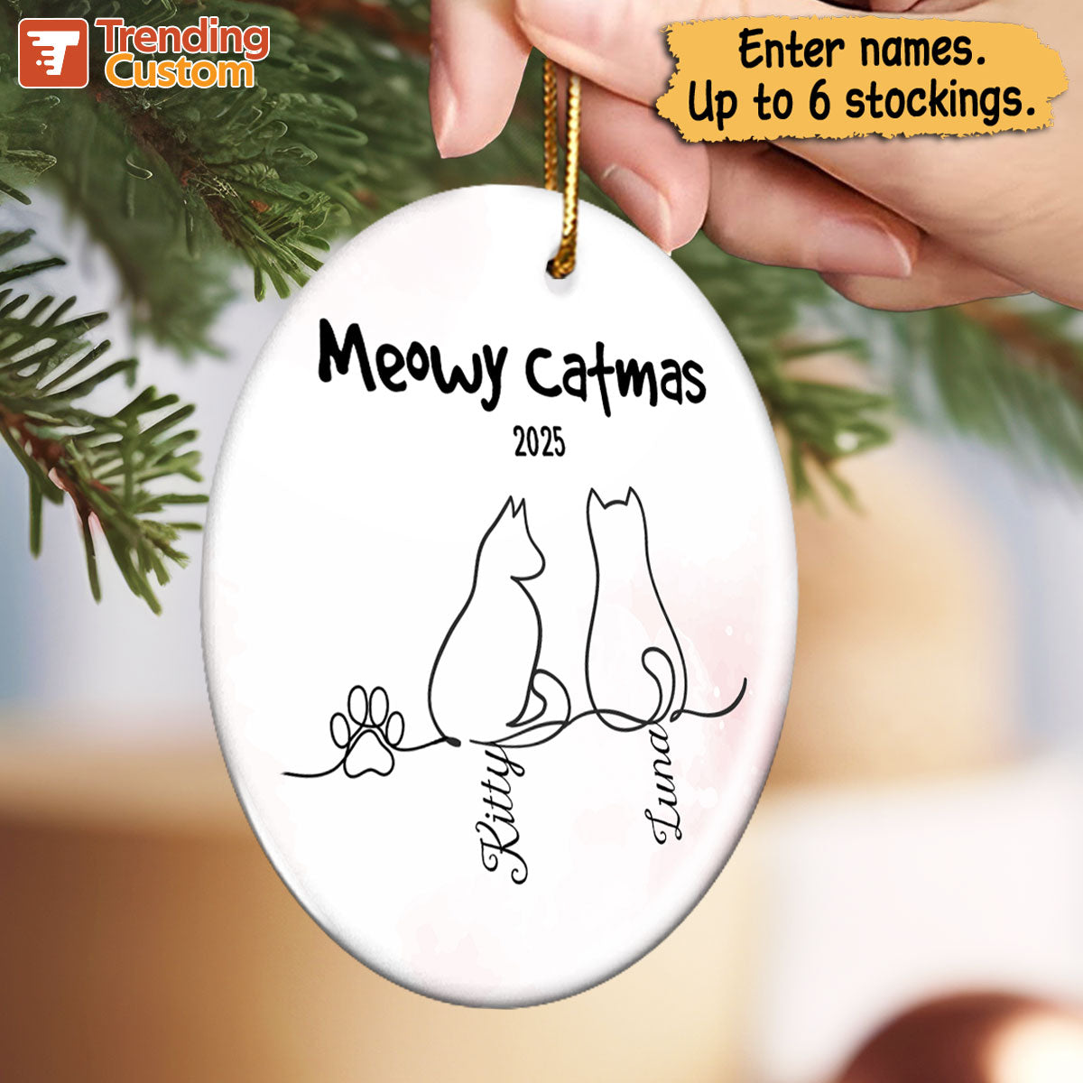 My Babies Cat Line Art - Personalized Ceramic Ornament - Christmas Ornament For Cat Lovers