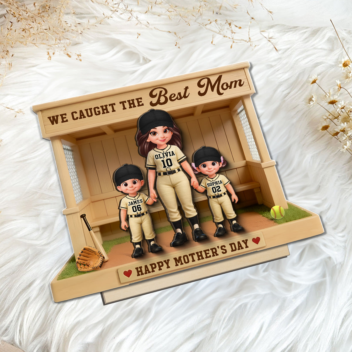 We Caught The Best Mom Softball Dugout - Personalized 2-Layered Wooden Plaque - Mother's Day Gift For Softball Mom