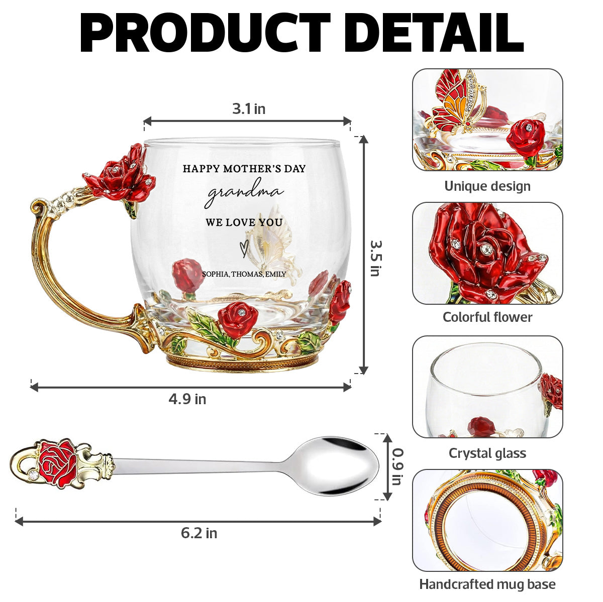 Good Morning Happy Mother's Day Grandma Mom - Personalized Enamel Flower Tea Cup - Gift For Grandma, Mom
