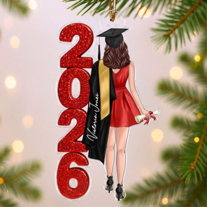 Class of 2025 2026 Senior Glitter Effect - Personalized Acrylic Ornament - Christmas Graduation Gift for Seniors