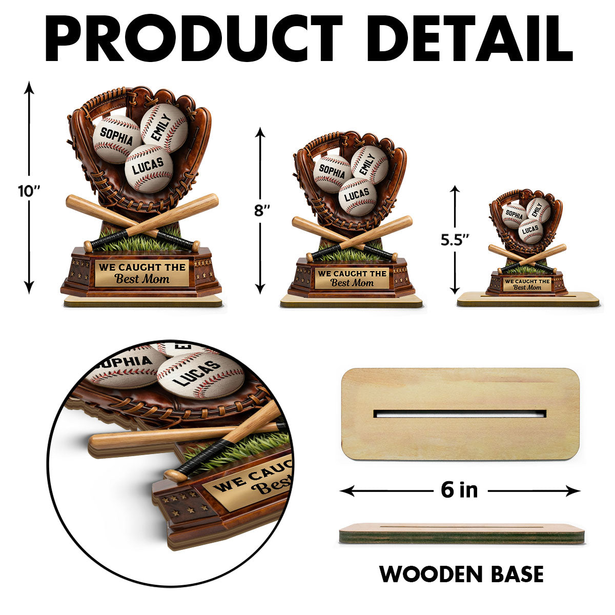 Caught The Best Mom Baseball - Personalized 2-Layered Wooden Plaque - Gift For Baseball Mom