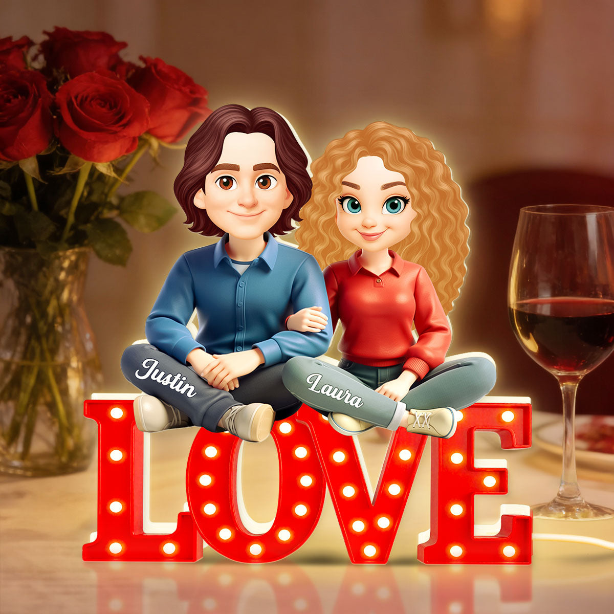 Love Couple Sitting Together - Personalized Light Box - Gift for Couple, for Him, for Her