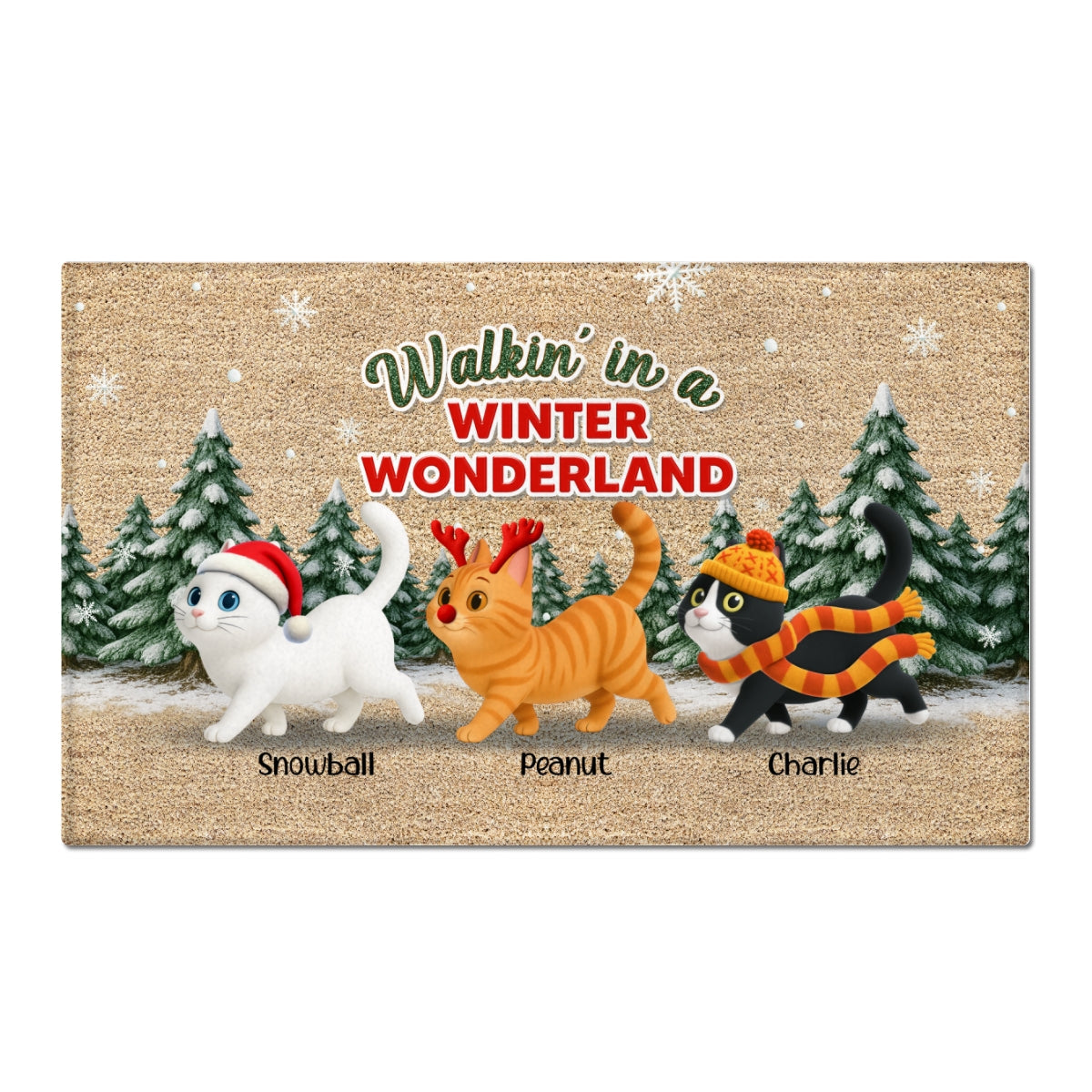 Cats Walking In A Winter Wonderland - Personalized Doormat - Gift For Cat Lovers
