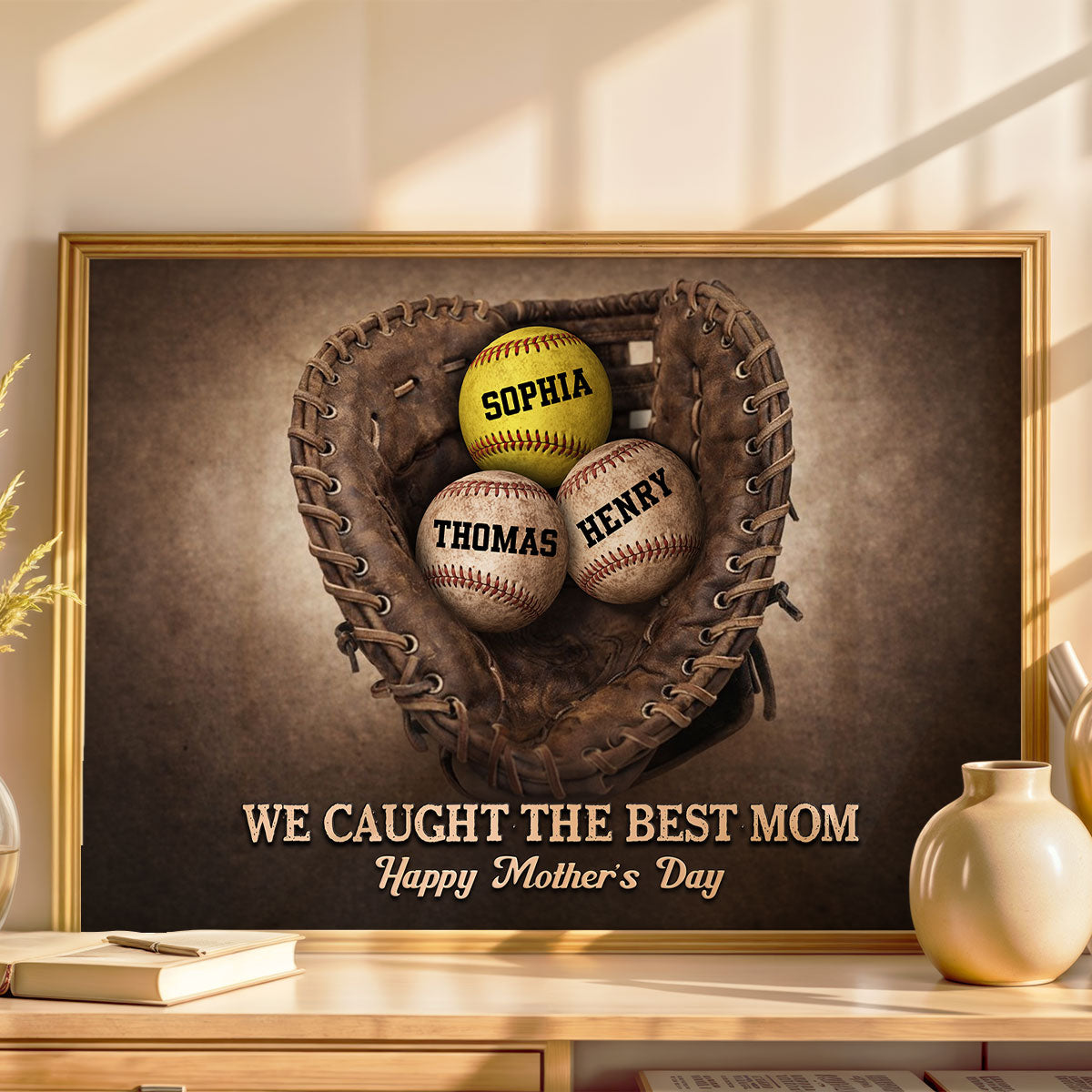 Baseball Gloves We Caught The Best Mom - Personalized Poster - Sentimental Mother's Day Gift for Mom, Wife
