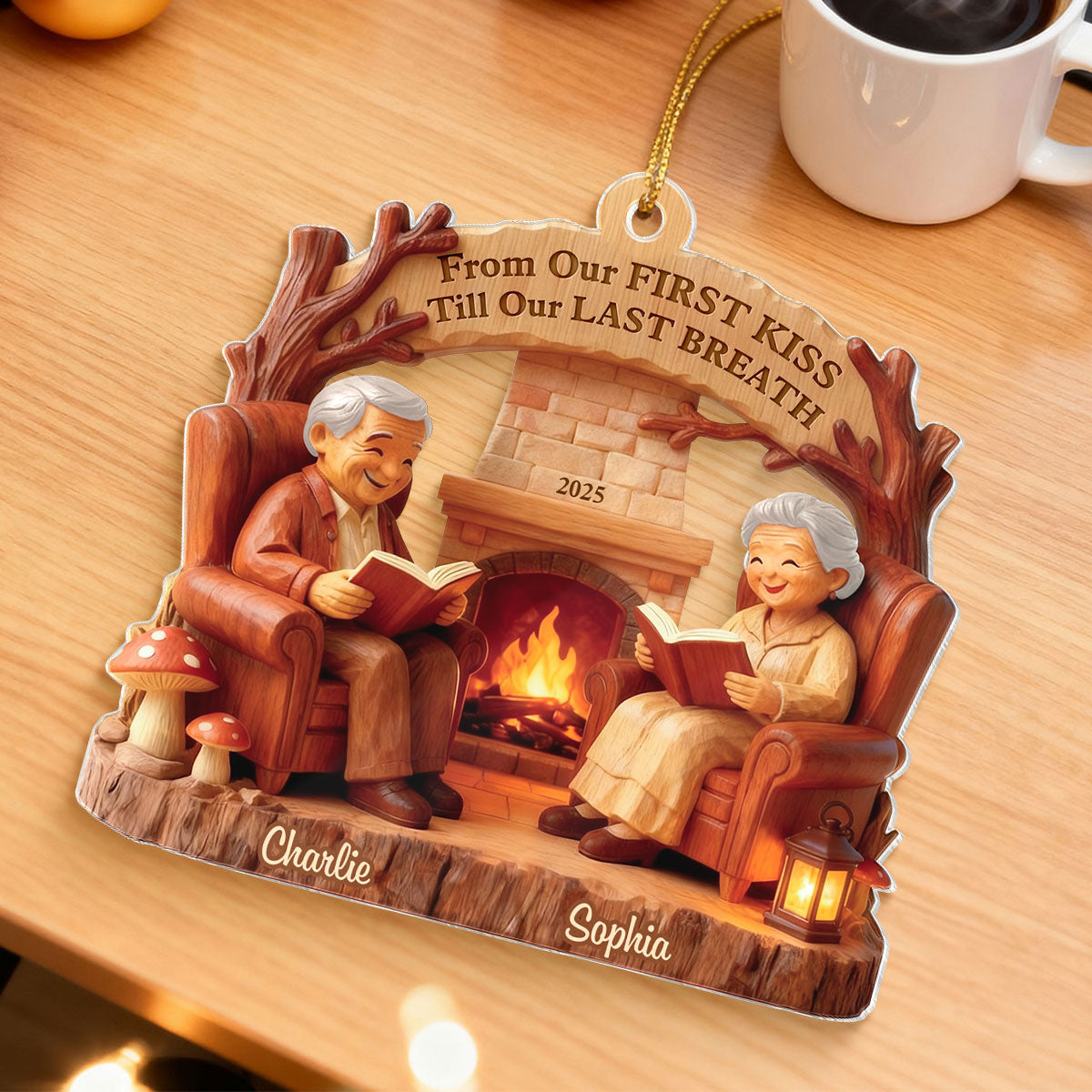 Growing Old Together Wooden Figurine - Personalized Acrylic Ornament - Heartwarming Christmas Gift For Him, For Her, For Couple