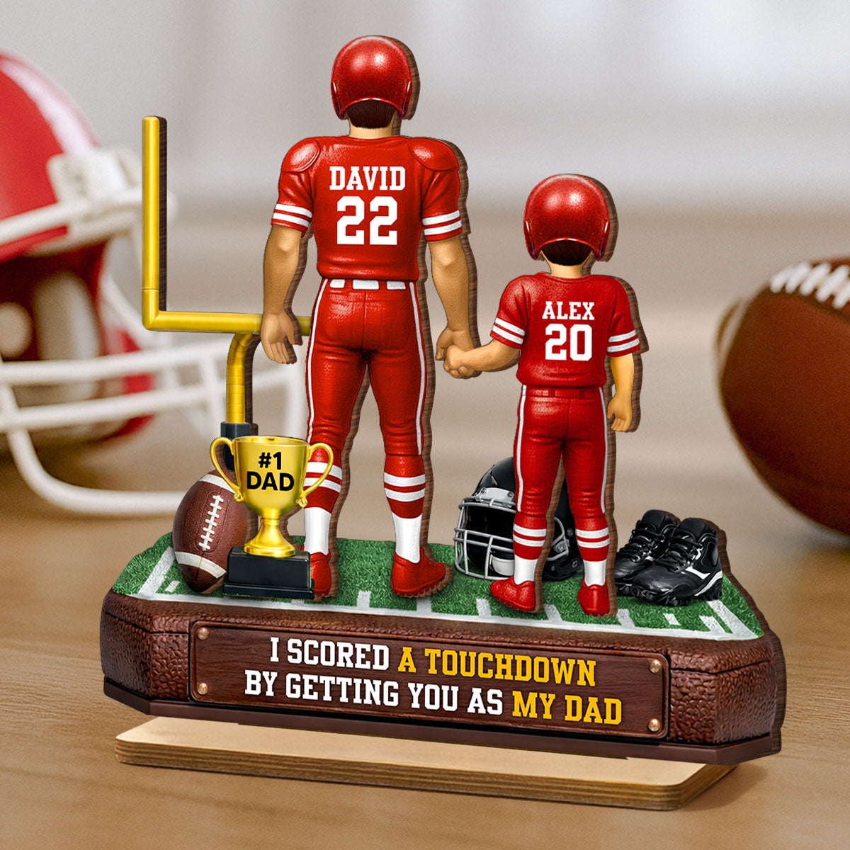 American Football Dad We Scored A Touchdown - Personalized 2-Layered Wooden Plaque - Heartfelt Gift For Football Dad, Gift For Husband