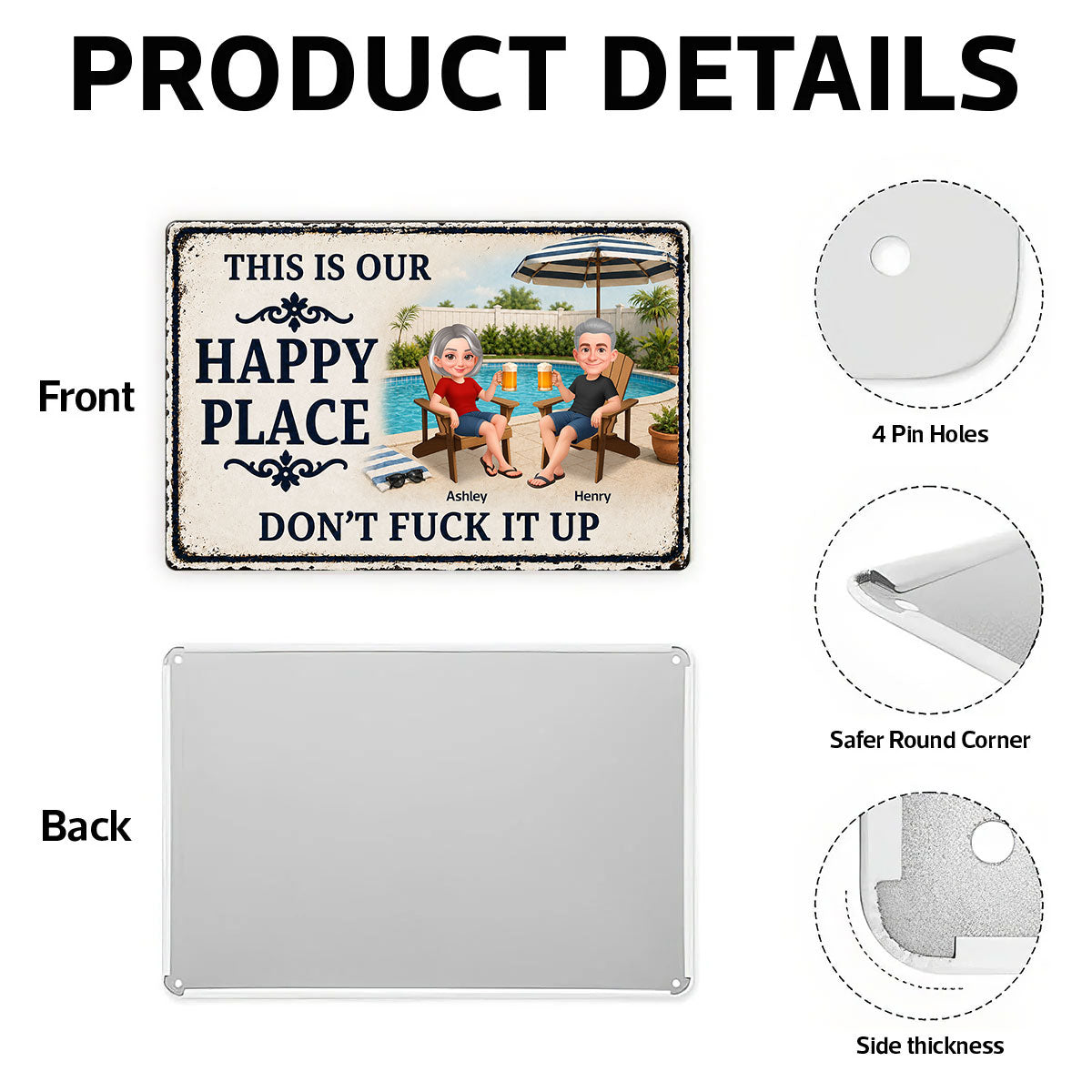 This Is Our Happy Place Poolside Paradise - Personalized Metal Sign - Funny Sarcasm Summer Decoration
