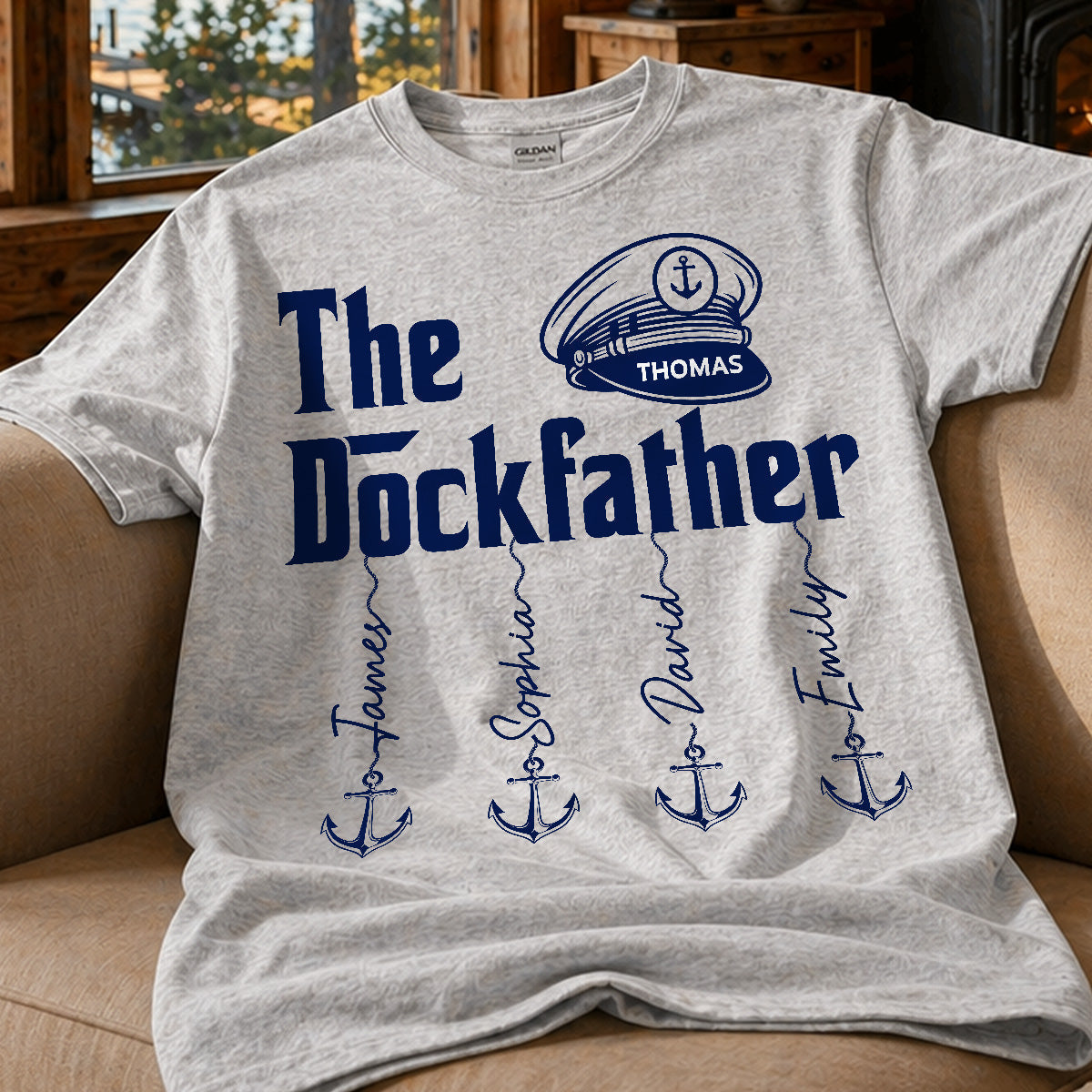 The Dockfather Boat Captain Custom Kids Names - Personalized Shirt - Lake Life Father's Day Gift For Husband, Dad