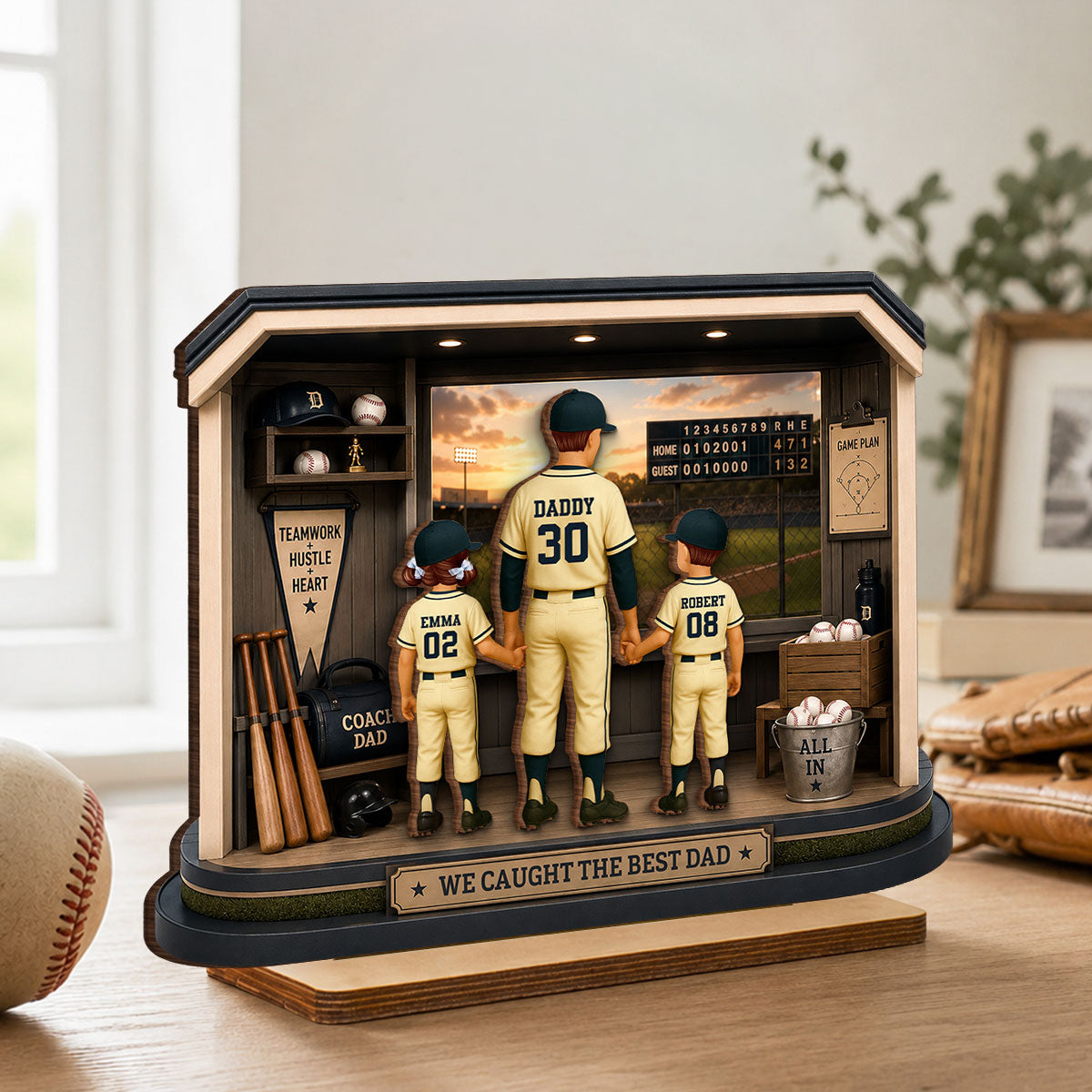 Home Run Baseball Dad & Kids - Personalized 2-Layered Wooden Plaque -  Gift For Dad, Husband