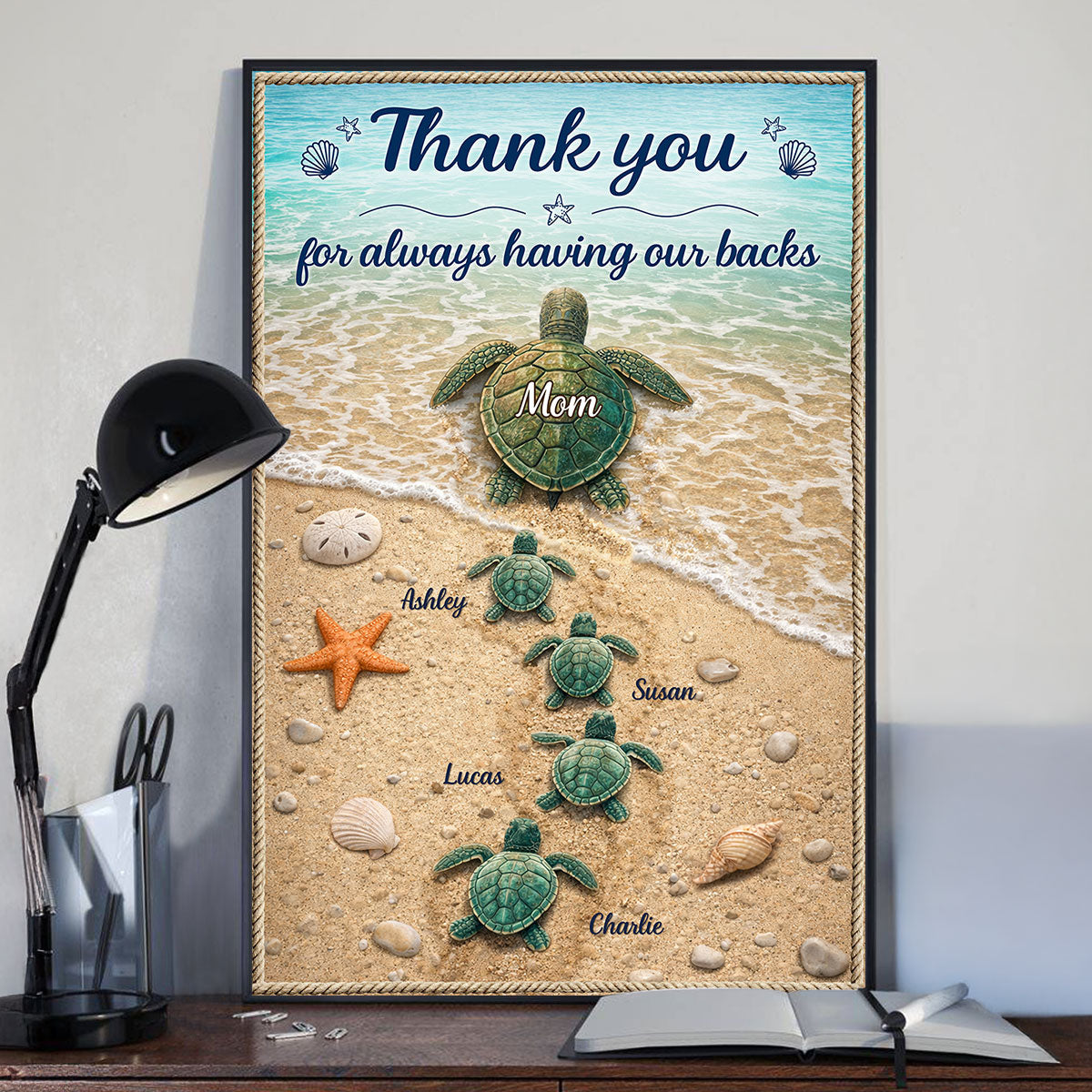 Mommy Turtle Thanks for Always Having Our Backs - Personalized Poster - Mother's Day Gift for Mom, Wife