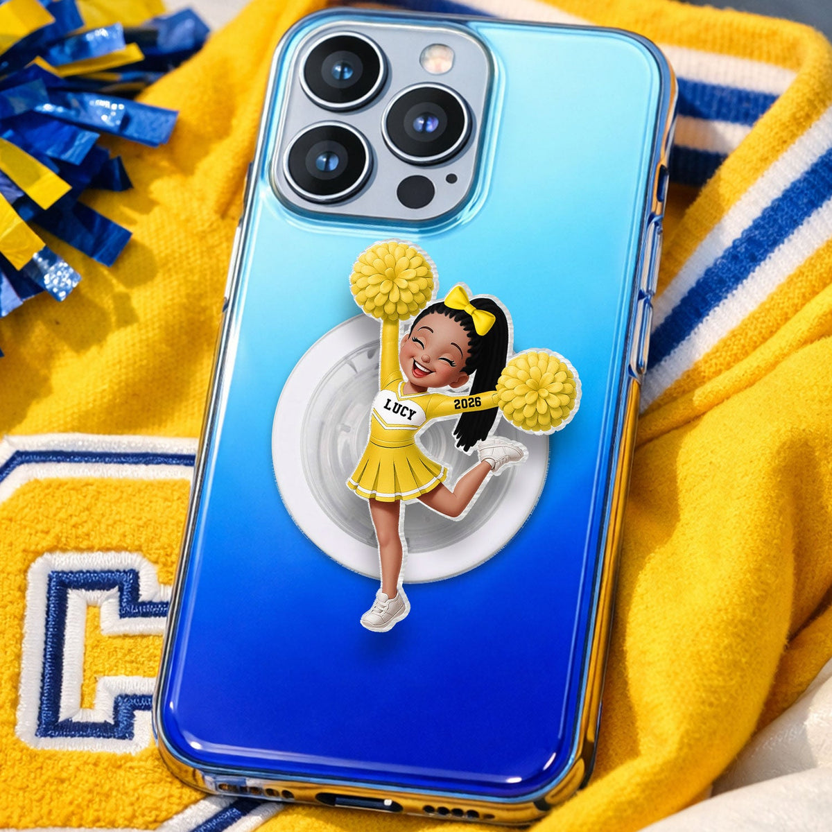 3D Effect Cheerleader Girl - Personalized Acrylic Magnetic Phone Grip - Gift for Daughter, for Granddaughter