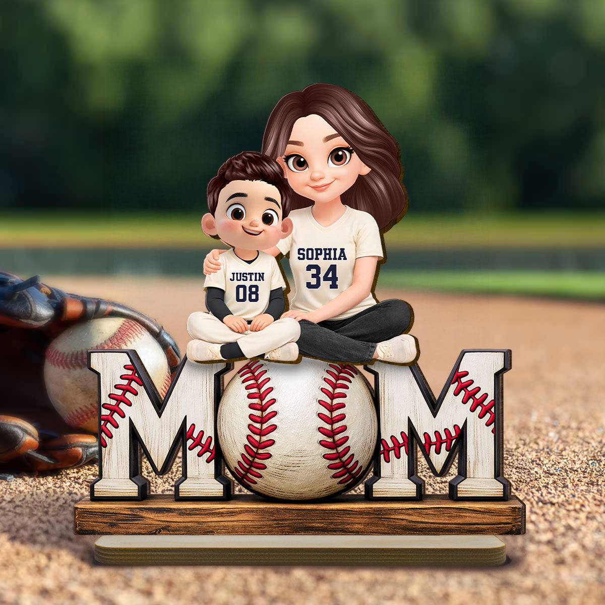 Baseball Mom and Kids - Personalized 2-Layered Wooden Plaque - Heartfelt Gift for Mom