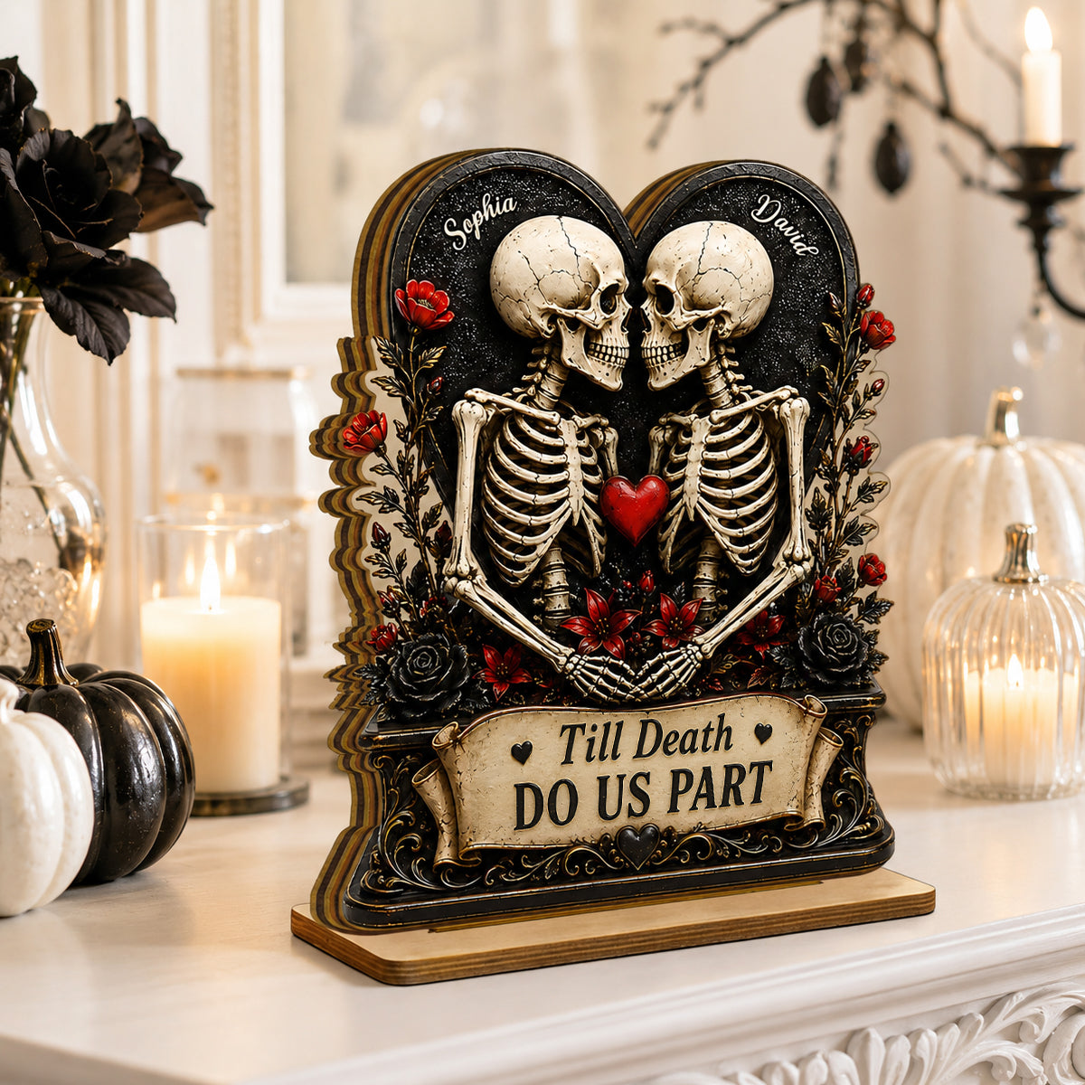 Till Death Do Us Part Skeleton Couple - Personalized 2-Layered Wooden Plaque - Gift for Him, for Her