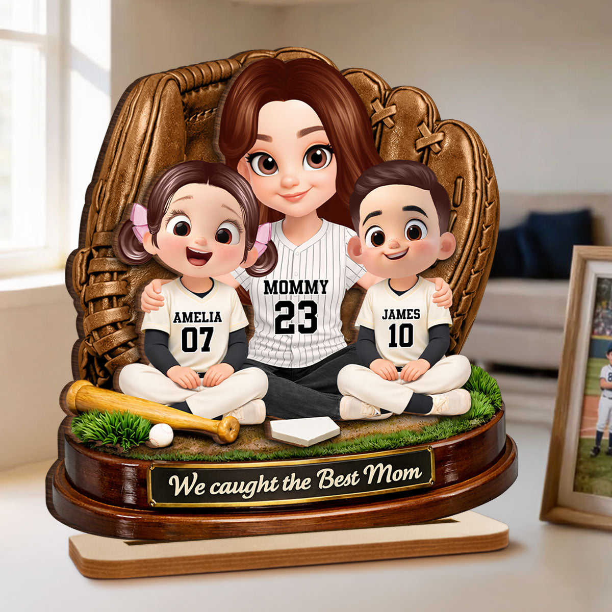 We Caught the Best Mom Baseball Softball - Personalized 2-Layered Wooden Plaque - Heartfelt Gift for Mom, Wife