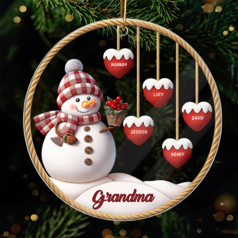 3D Effect Grandma Snowman With Grandkids Name - Personalized Acrylic Ornament - Christmas Decor For Grandma