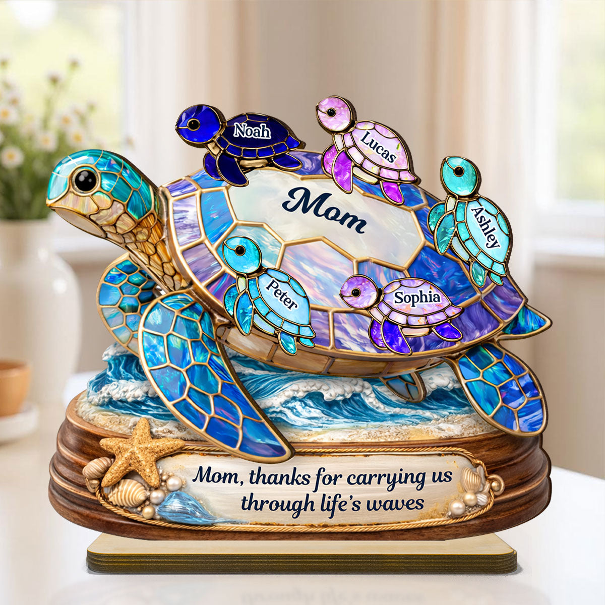 Thanks for Carrying us Through Life's Waves - Personalized 2-Layered Wooden Plaque - Heartfelt Mother's Day Gift for Mom, Wife