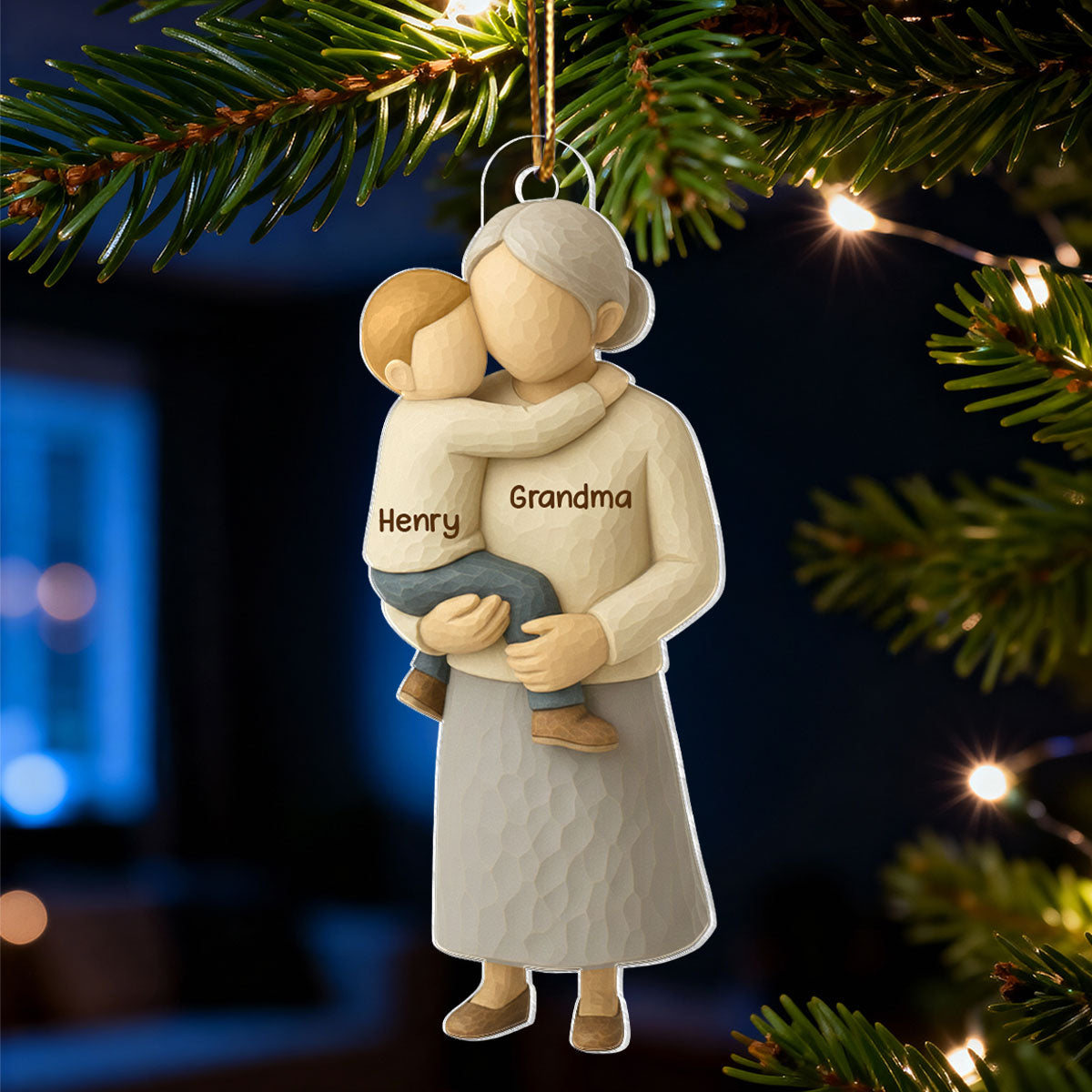 Grandma Hugging Grandkid - Personalized Acrylic Ornament - Heartwarming Christmas Gift for Grandma