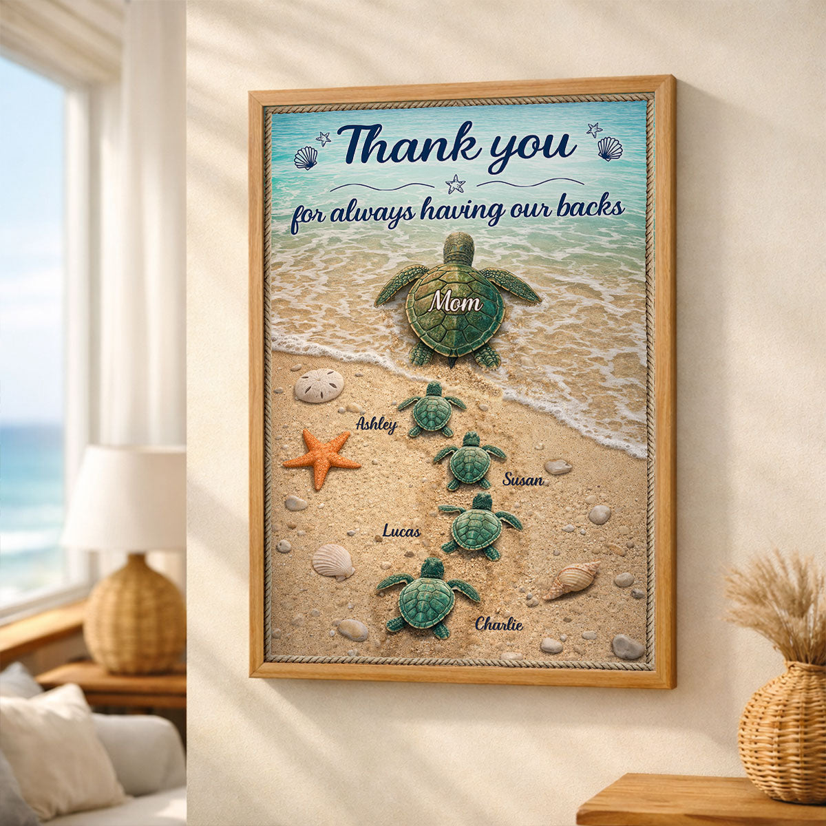 Mommy Turtle Thanks for Always Having Our Backs - Personalized Poster - Mother's Day Gift for Mom, Wife