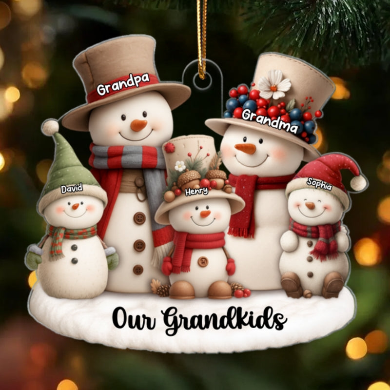 Whimsical Snowman Christmas Grandparents with Grandkids - Personalized Acrylic Ornament - Chritsmas Gift for Grandma, Grandpa