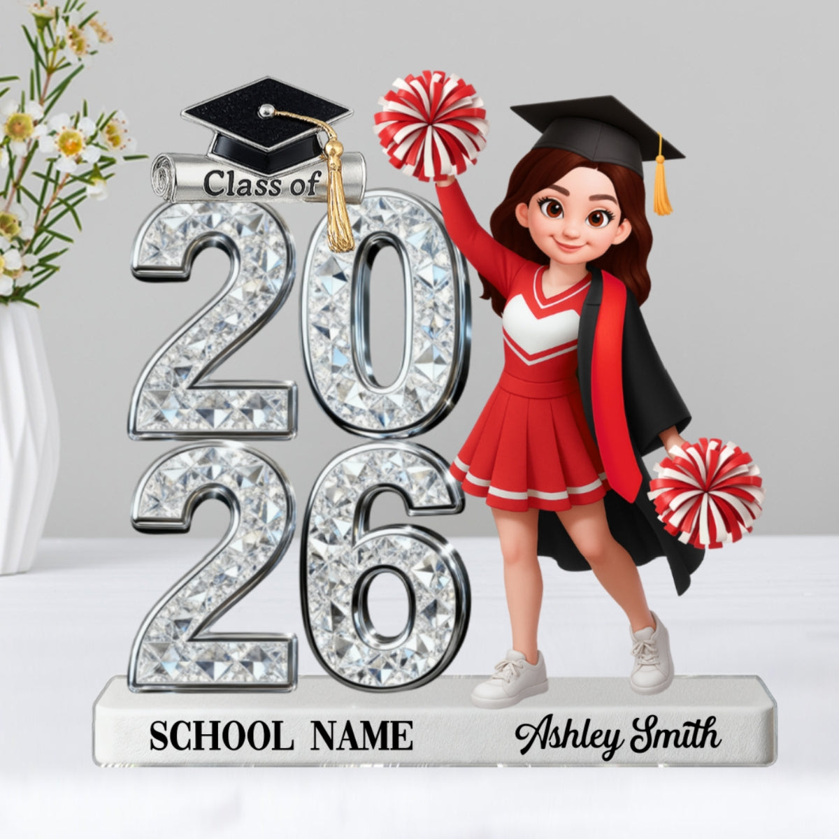 Class Of 2026 2027 Cheerleader Senior 2D Flat - Personalized Acrylic Block Plaque - Graduation Gift For Graduates, Daughter