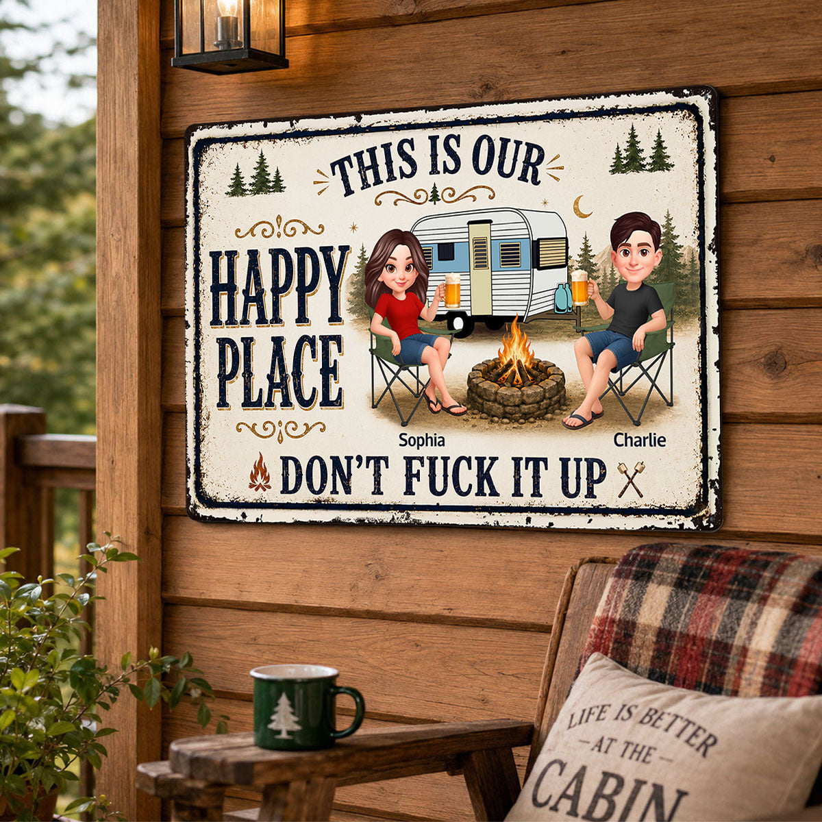 This Is Our Happy Place Camping Couple - Personalized Metal Sign - Funny Sarcasm Decoration For Campsite