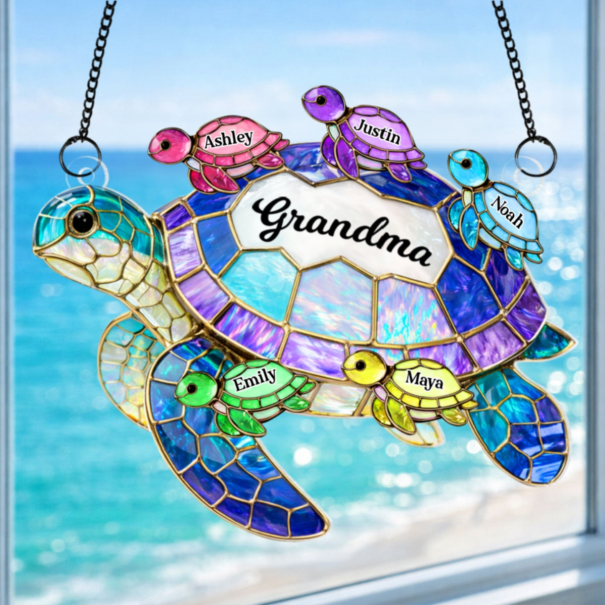 Turtle Mom Grandma - Personalized Suncatcher - Heartfelt Mother's Day Gift for Mom, Grandma, Wife