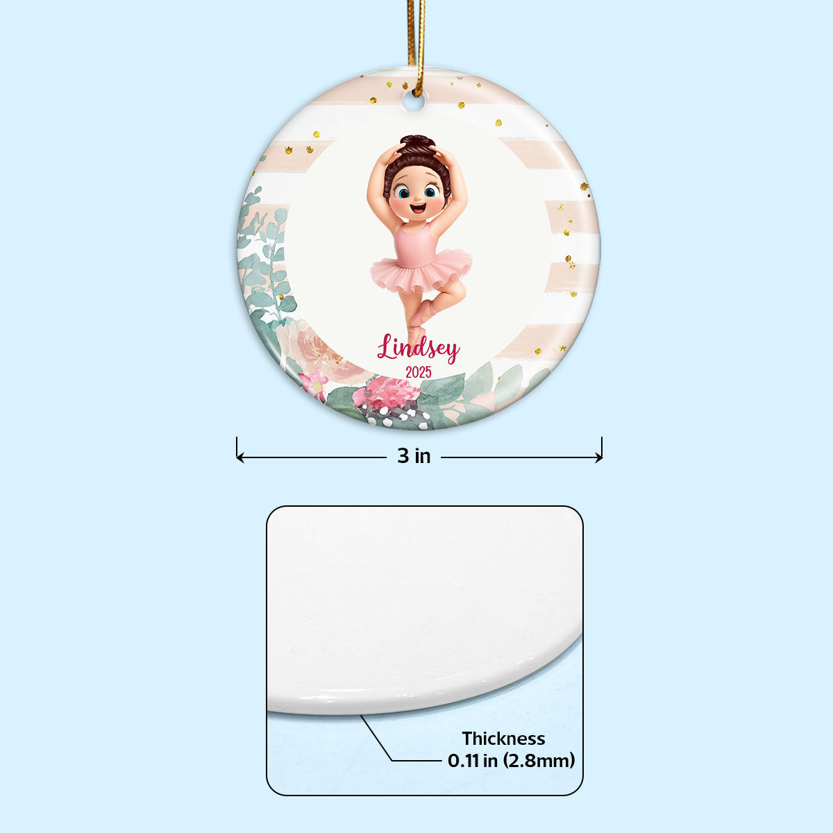 Floral Frame Ballerina Girl - Personalized Ceramic Ornament - Christmas Gift For Daughter, Granddaughter
