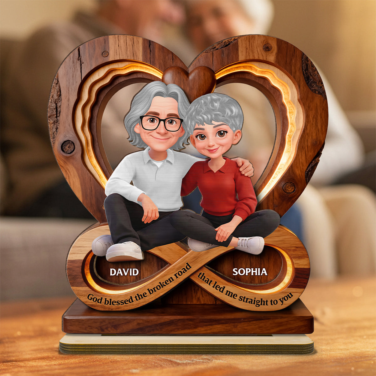 Couple Infinity Love - Personalized 2-Layered Wooden Plaque - Sentimental Valentine's Day Gift for Her, for Him