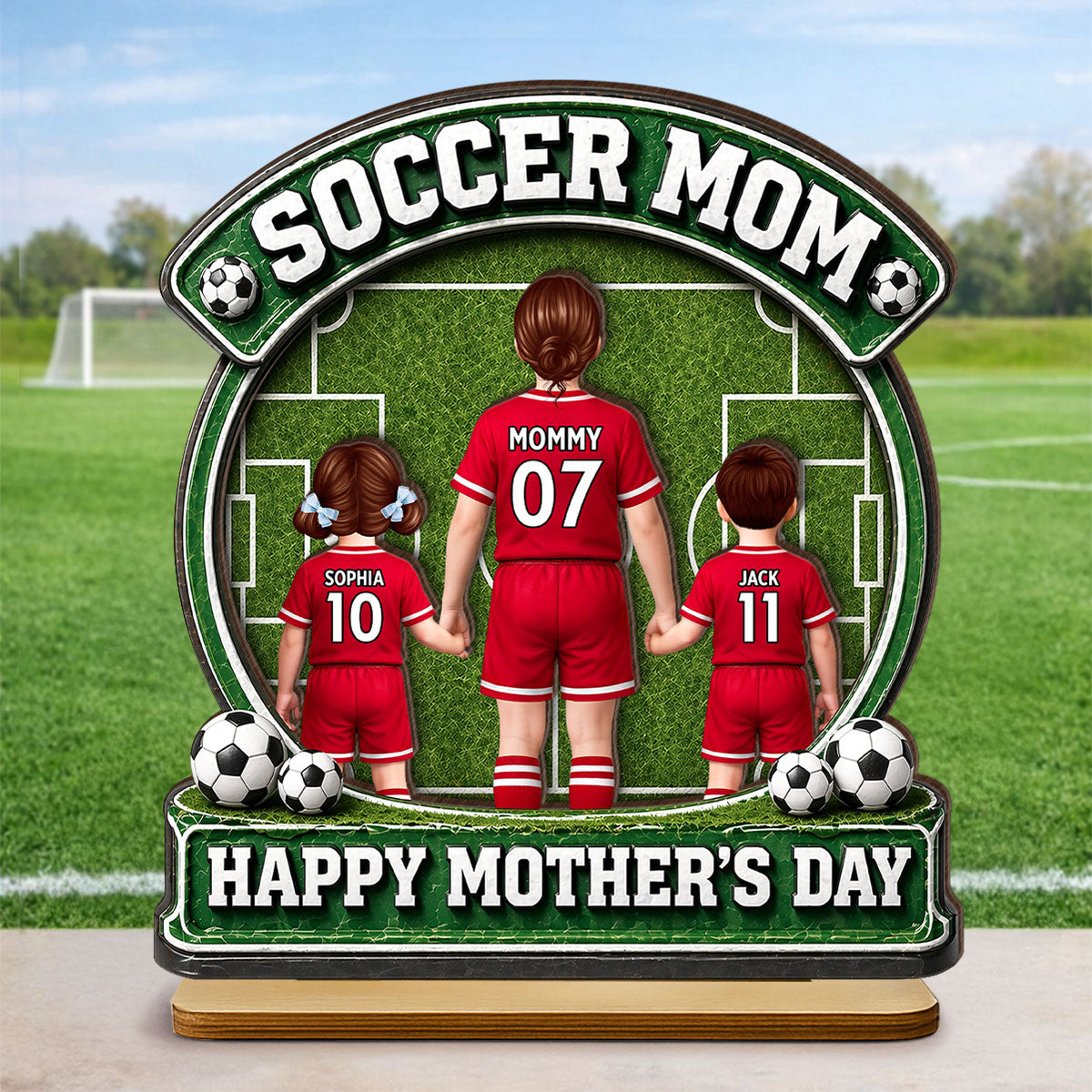 Soccer Mom Back View And Kids - Personalized 2-Layered Wooden Plaque - Heartfelt Gift For Soccer Mom, Gift For Wife