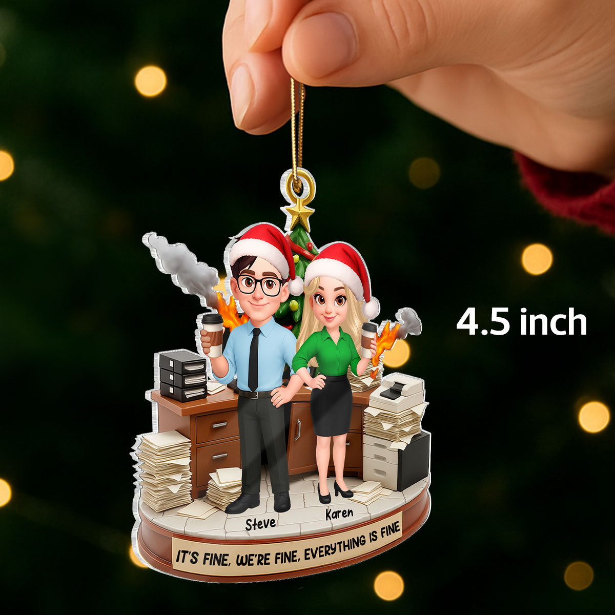 Office Chaos Coworkers - Personalized Acrylic Ornament - Christmas Gift for Coworkers, White Elephant, Secret Santa Gift