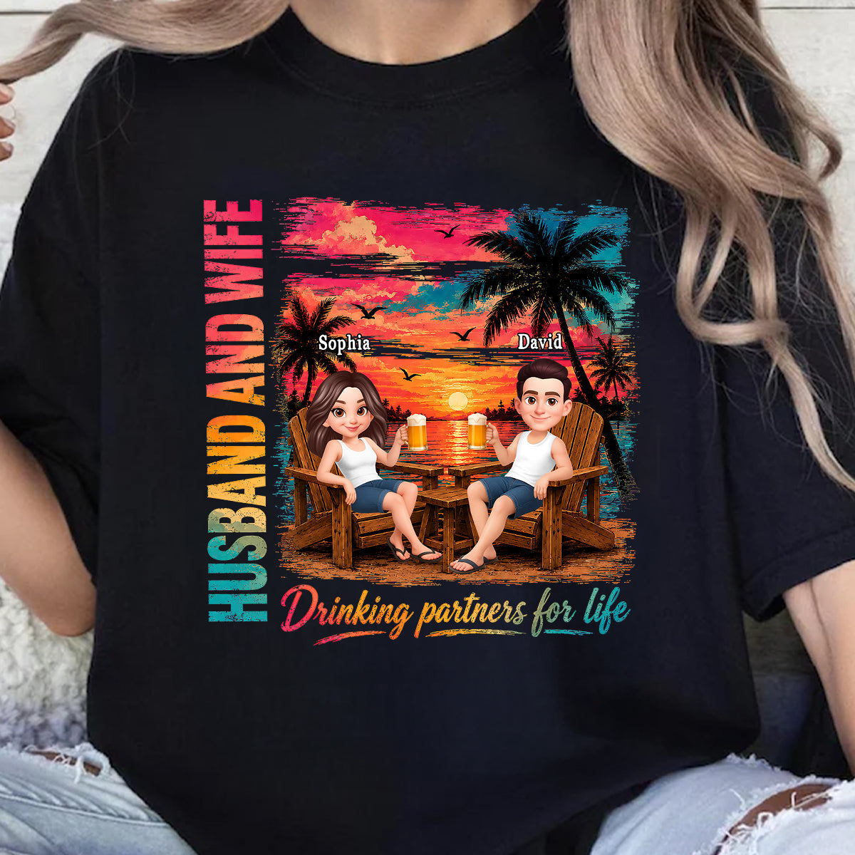 Husband and Wife Drinking Partners for Life - Personalized Shirt - Summer Matching Shirts for Couples