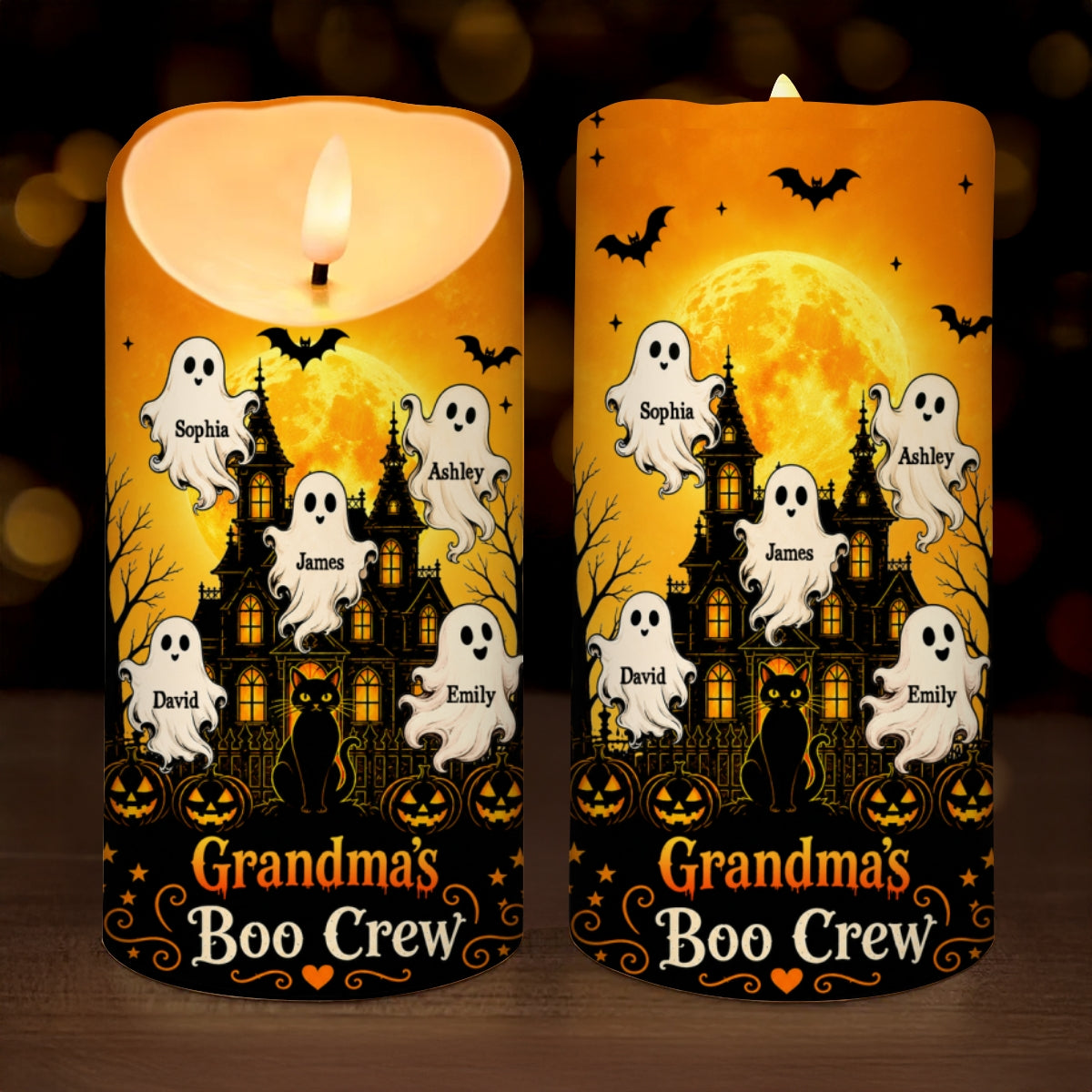 Grandma's Little Boo Crew Haunted House - Personalized LED Candle - Halloween Decor For Grandma