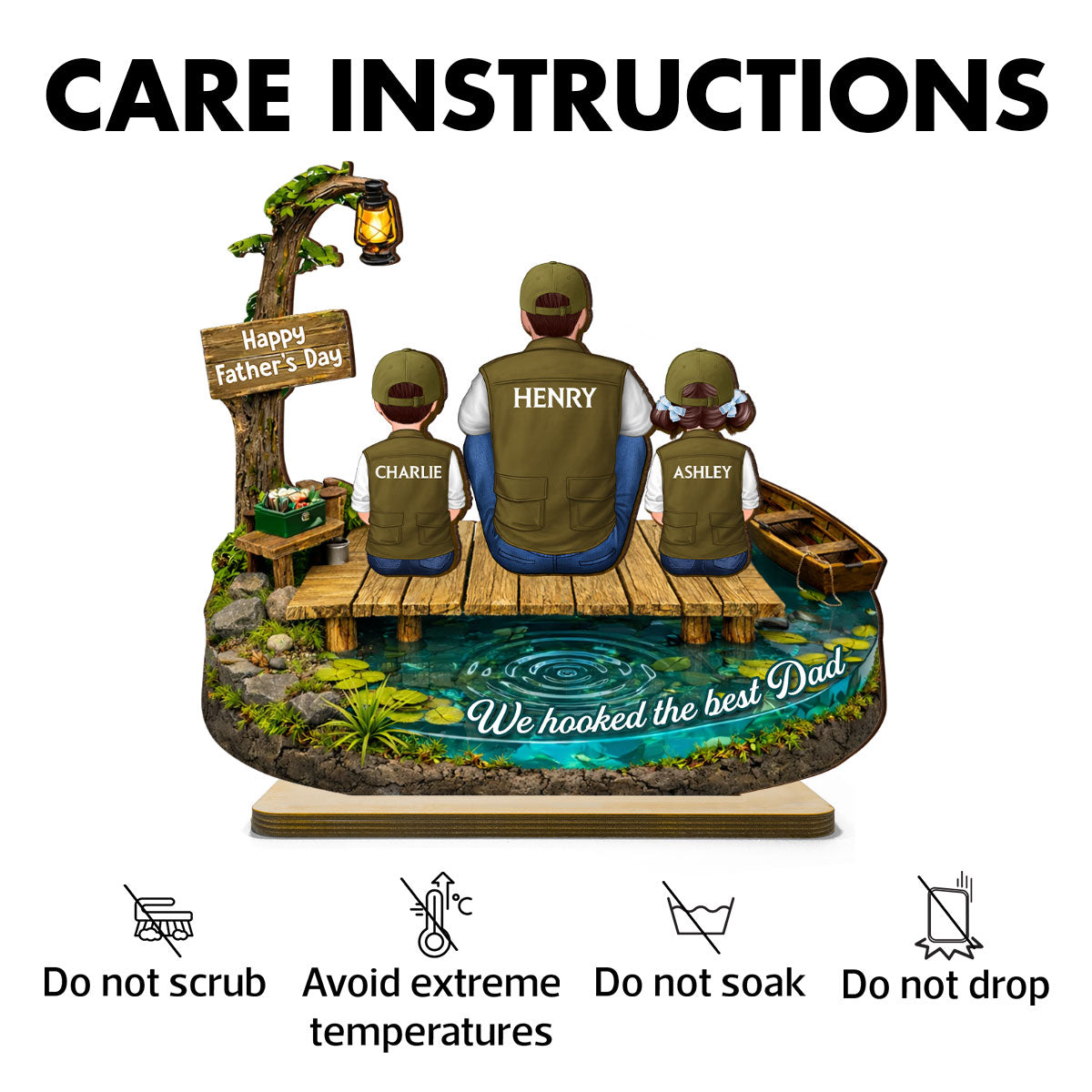We Hooked The Best Dad Fishing - Personalized 2-Layered Wooden Plaque - Heartfelt Gift For Dad, Gift For Husband