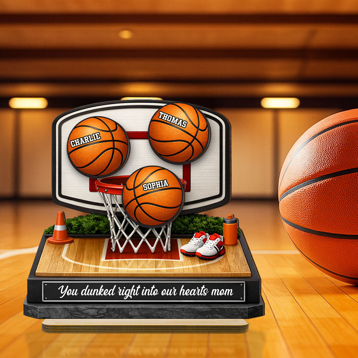 You Dunked Right into Our Hearts Basketball Mom - Personalized 2-Layered Wooden Plaque - Gift for Mom