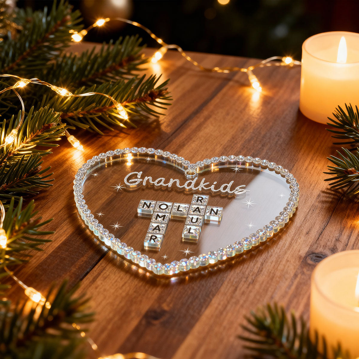3D Shining Effect Grandkids Crossword Puzzle Art - Personalized Acrylic Ornament - Christmas Gift For Grandma, Grandkids