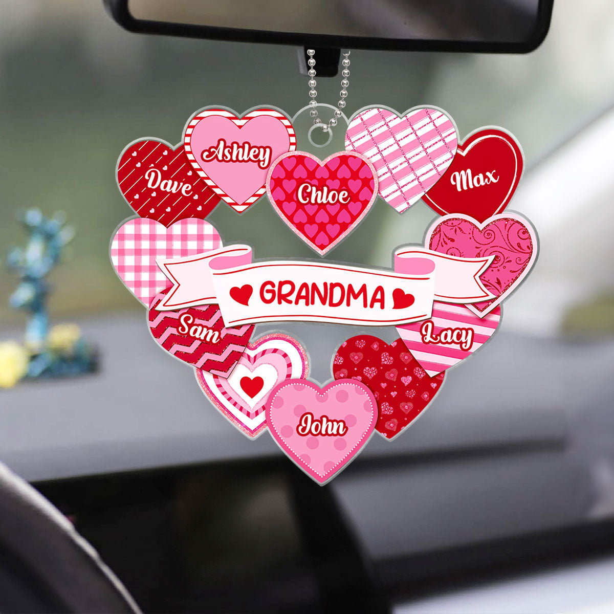 Grandma's Sweethearts Coquette Valentine's Day - Personalized Car Hanger Ornament - Gift For Grandma