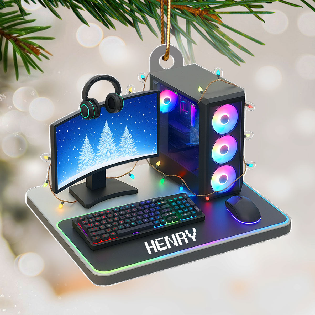 Custom Gamer Name PC Set Up - Personalized Acrylic Ornament - Christmas Gift for Gamers, Teen Boy, Teen Girl