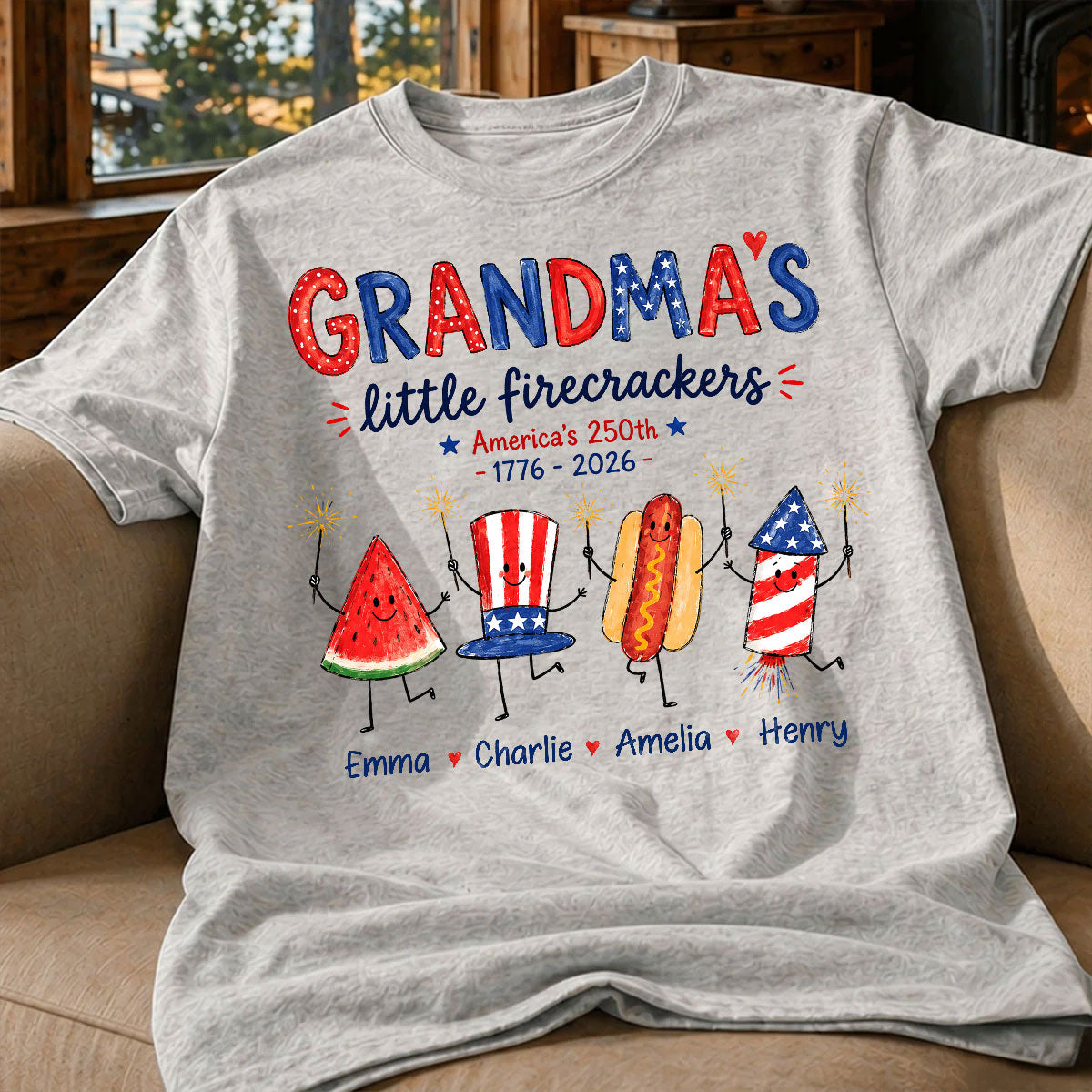Grandma's Little Firecrackers - Personalized Shirt - 250th Anniversary Patriotic Shirt for Grandma