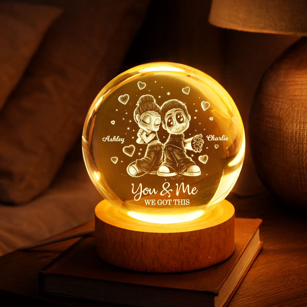 Y2K Couple - Personalized Crystal Ball LED Night Light - Sentimental Valentine's Day Gift for Her, for Him